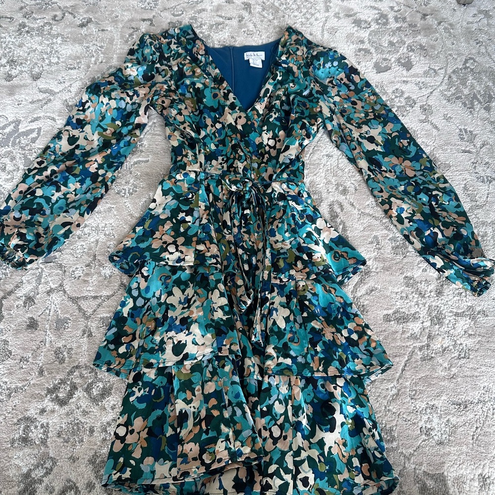Floral Ruffle Dress in Blue and Green